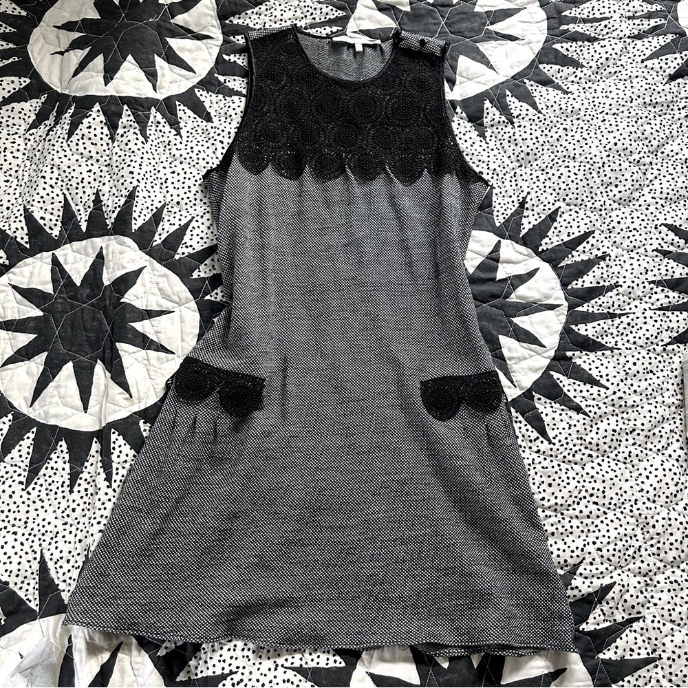 Mona & Holly Lightweight Wool Lace Trim Mini Dress
